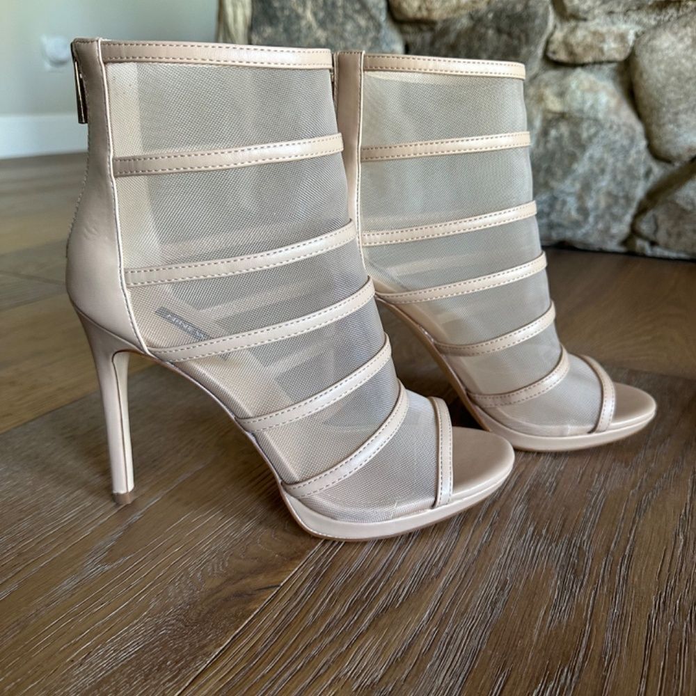 Nine West Larang Heeled Ankle Boots Mesh Peep Toe Stiletto Light Natural Size 9 - Picture 5 of 9